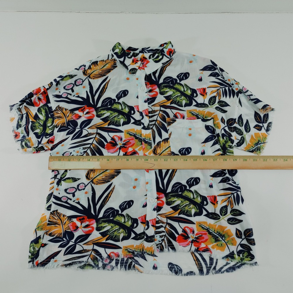 Philosophy Republic Floral Print‎ Frayed Hem Button Up Shirt Top Size M - Picture 5 of 9